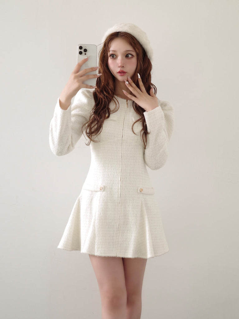 即完売品 M me eme メゾンツイードミニワンピース　WHT M me eme