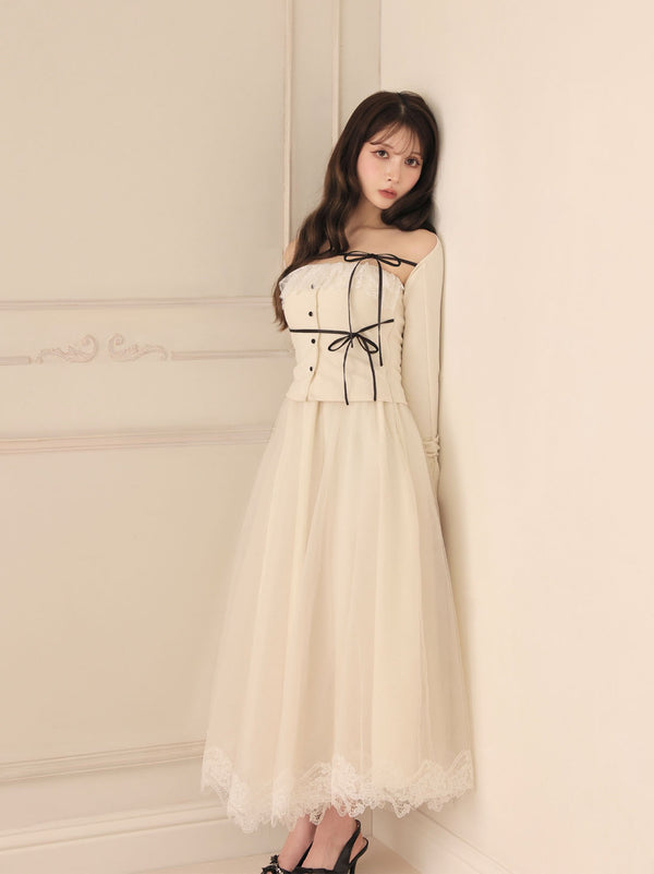 Royal piping tulle ribbon onepiece(eme11169)