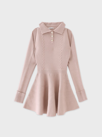 Polo collar cable knit ensemble mini onepiece(eme10826)