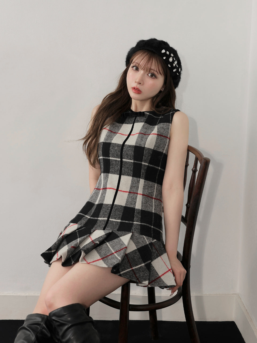 model：160cm　(size：F　color：Black mix)