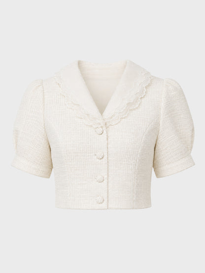 【SALE】【70％OFF】Lace collar tweed jacket (eme10404)
