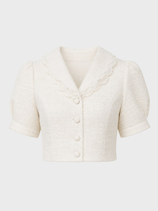 【SALE】【70％OFF】Lace collar tweed jacket (eme10404)
