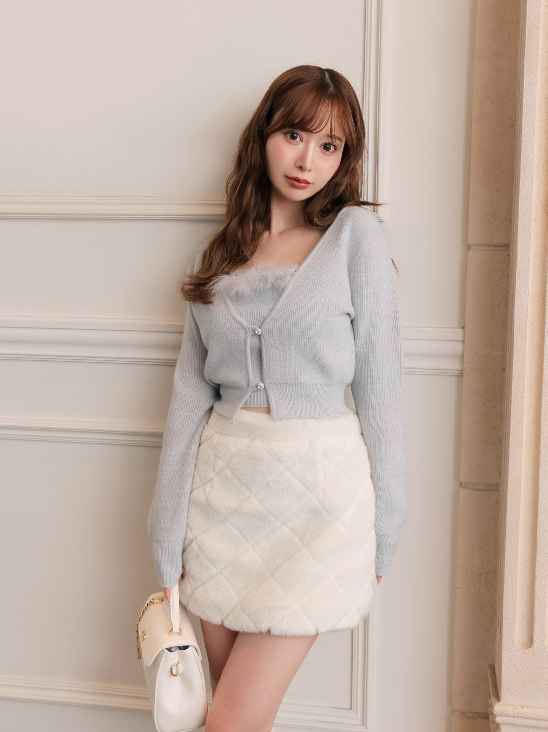 Shine fake far mini skirt(eme10358)