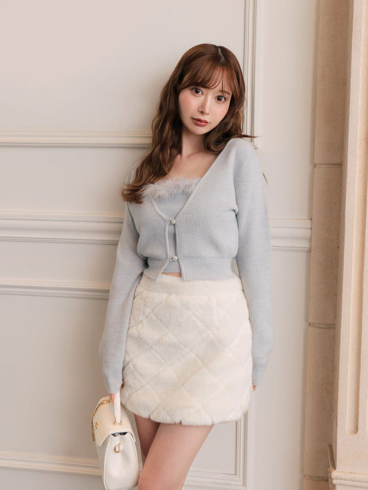 Shine fake far mini skirt(eme10358)