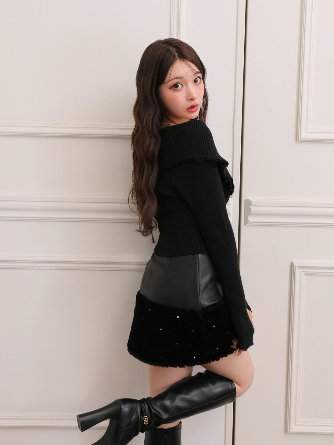 Fake leather docking mini skirt(eme10530)