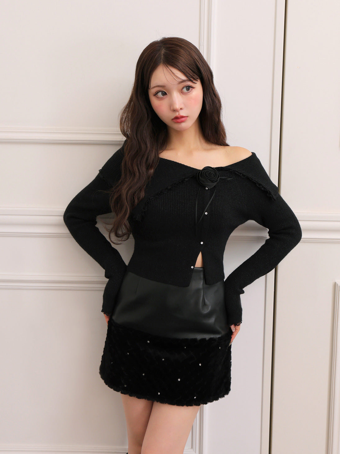 Fake leather docking mini skirt(eme10530)