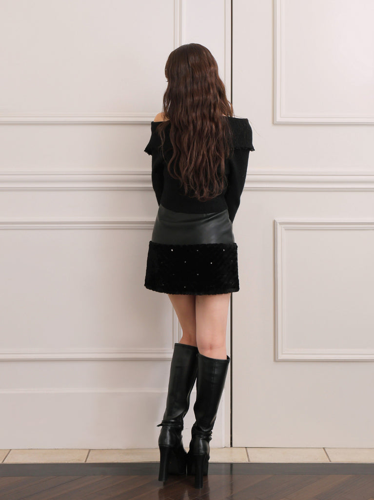 Fake leather docking mini skirt(eme10530)