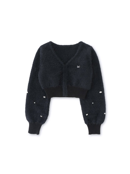 V neck shaggy knit cardigan(eme10360)