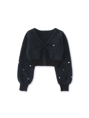 V neck shaggy knit cardigan(eme10360)