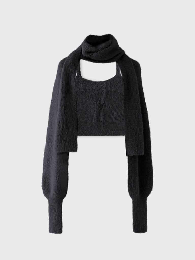 Scarf like shaggy knit tops (eme10372)