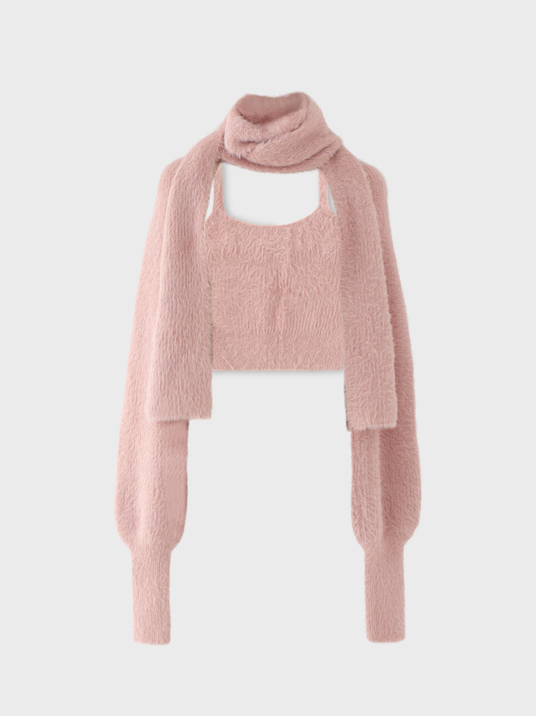 Scarf like shaggy knit tops (eme10372)