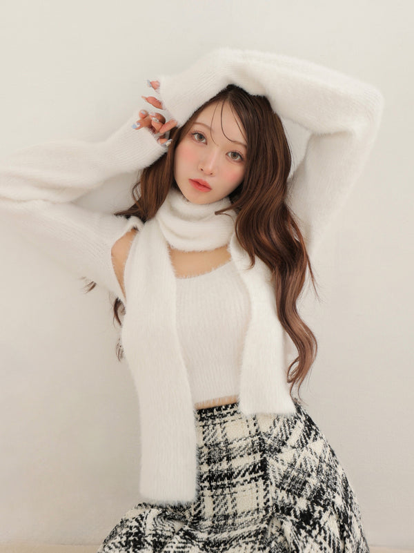 Scarf like shaggy knit tops (eme10372)