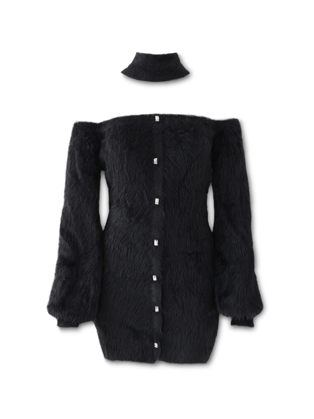 Back ribbon shaggy knit mini onepiece(eme10376)