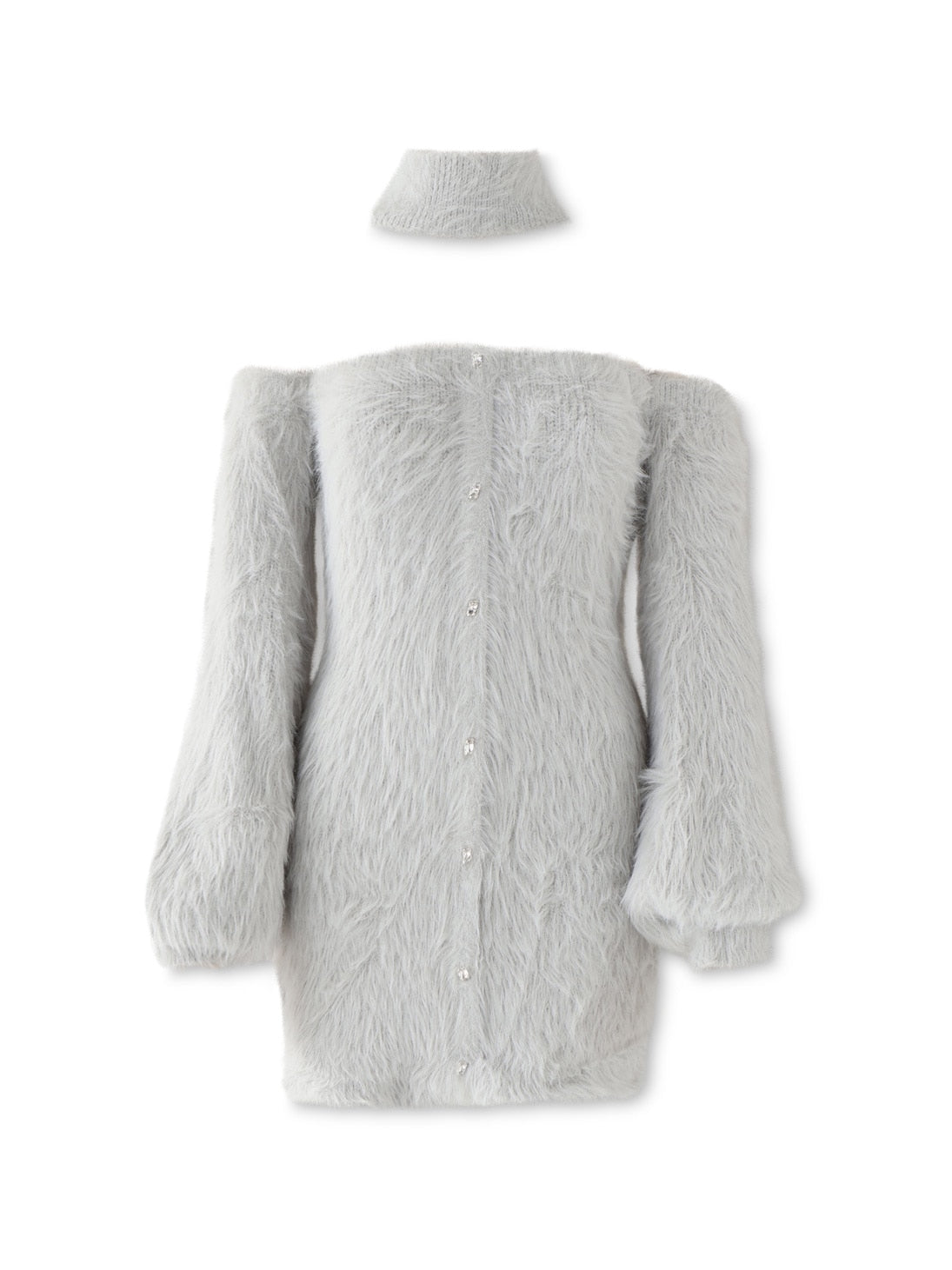 Back ribbon shaggy knit mini onepiece(eme10376)