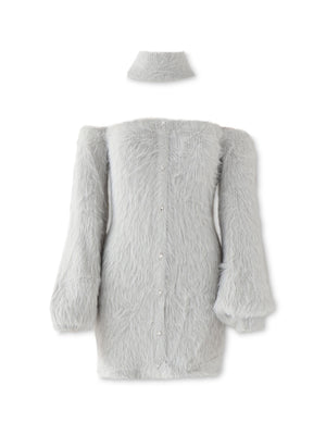 Back ribbon shaggy knit mini onepiece(eme10376)