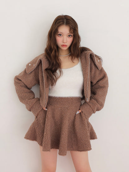 Big collar boa jacket(eme10377)