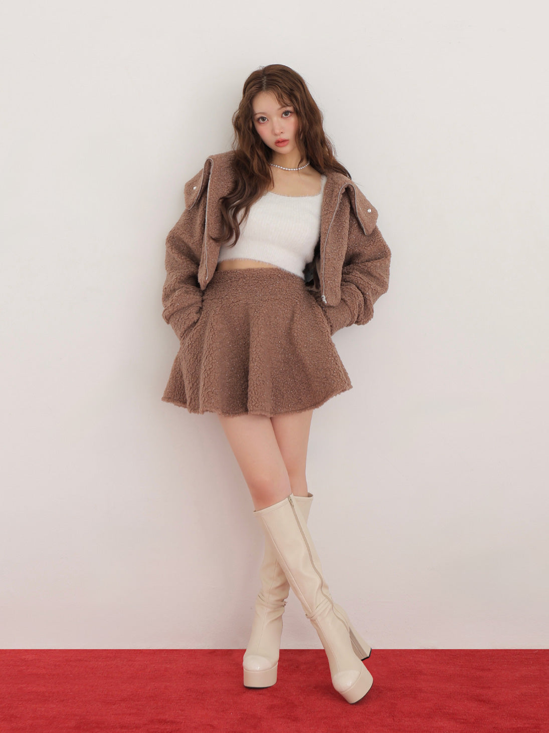 Big collar boa jacket(eme10377)