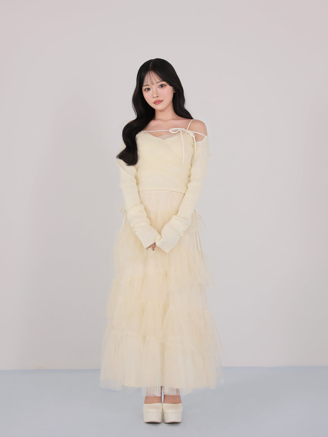 m.me.eme サイドリボンチュールロングスカート Side ribbon tulle long skirt(eme10468) – M me eme