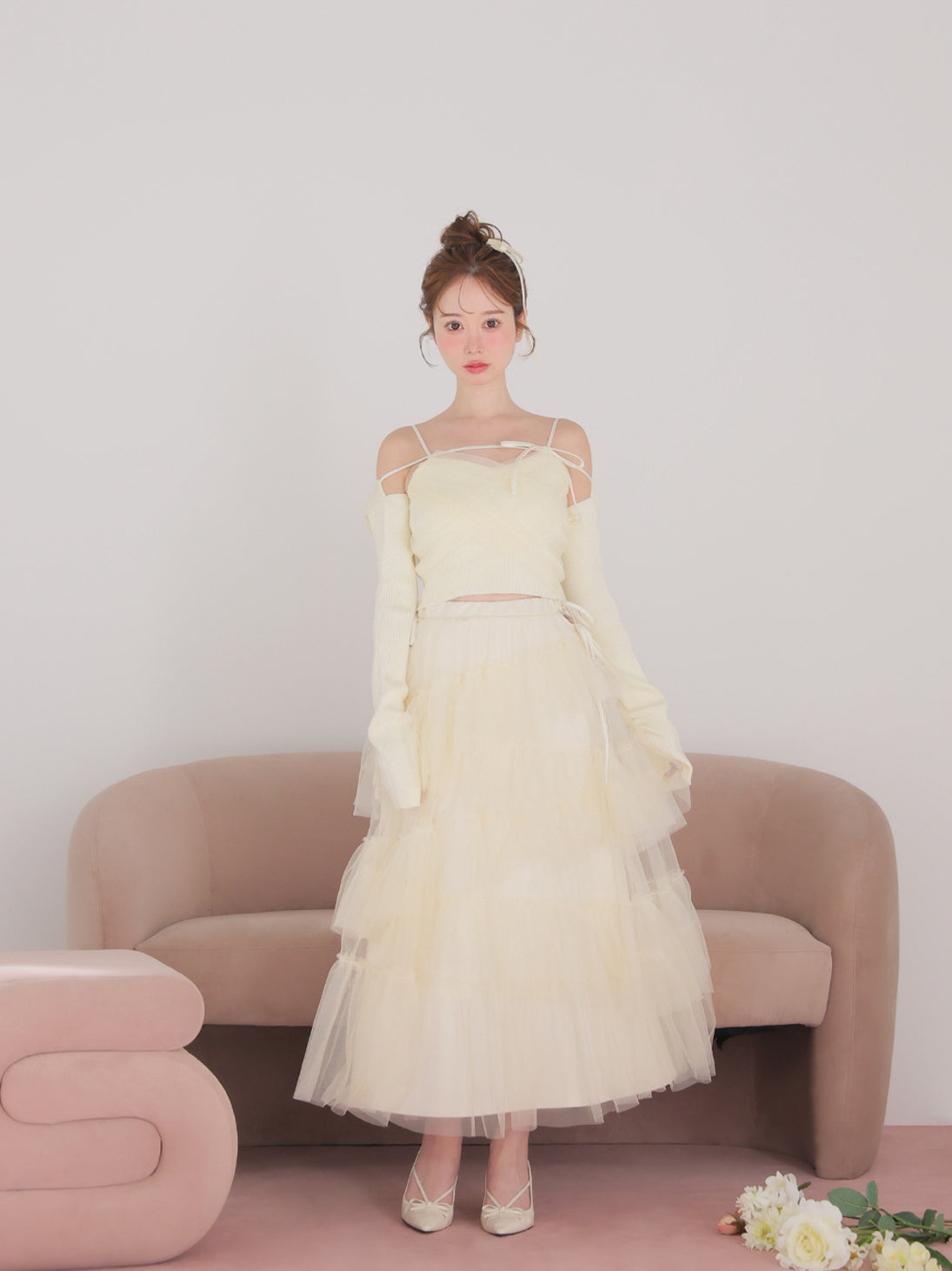 Side ribbon tulle long skirt(eme10468) – M me eme