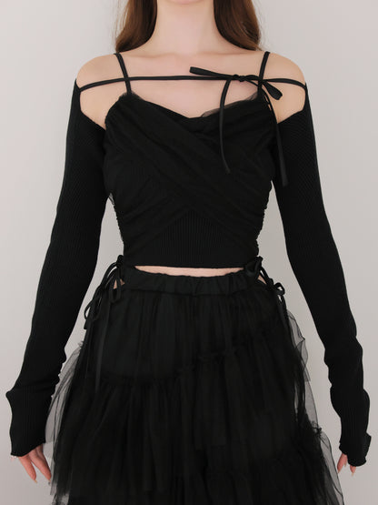 Tulle knit ensemble tops(eme10386)