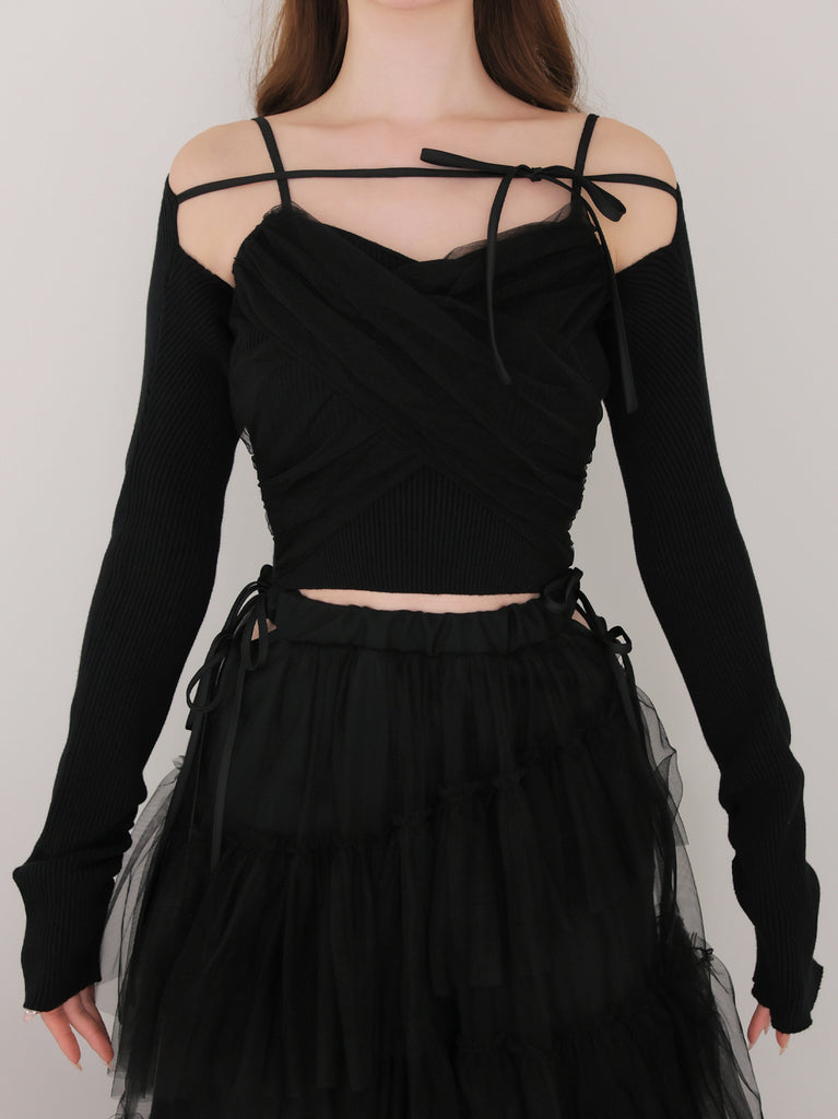 Tulle knit ensemble tops(eme10386)