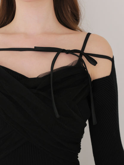 Tulle knit ensemble tops(eme10386)