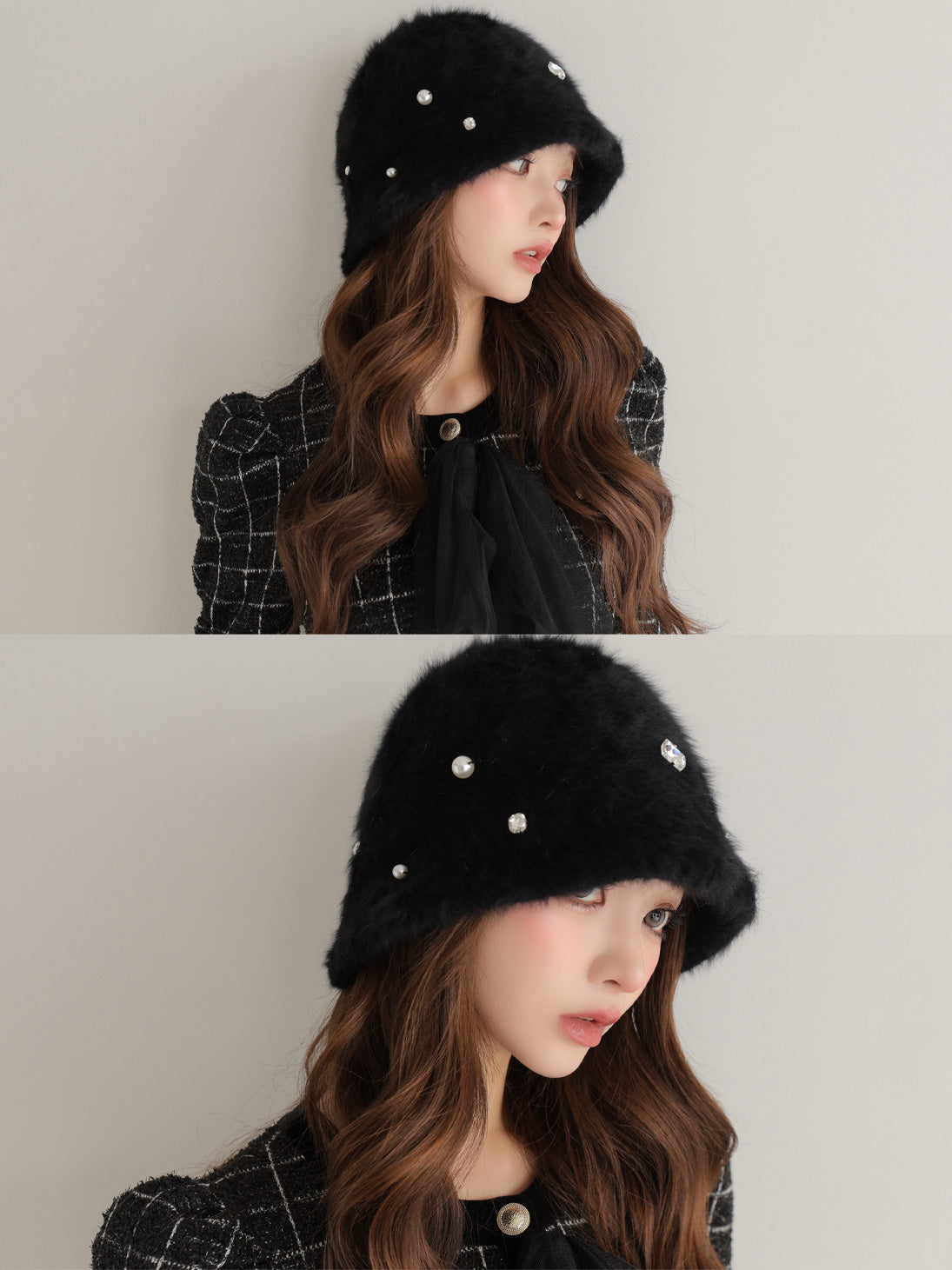 Bijou ribbon feather bucket hat (eme10387)