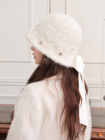 Bijou ribbon feather bucket hat (eme10387)