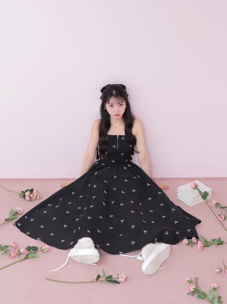 Ribbon embroidery shirring one piece(eme10391)