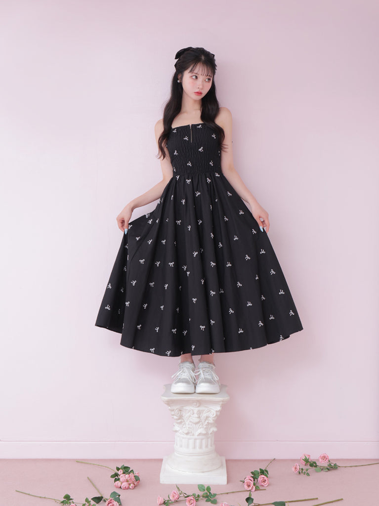 Ribbon embroidery shirring one piece(eme10391)