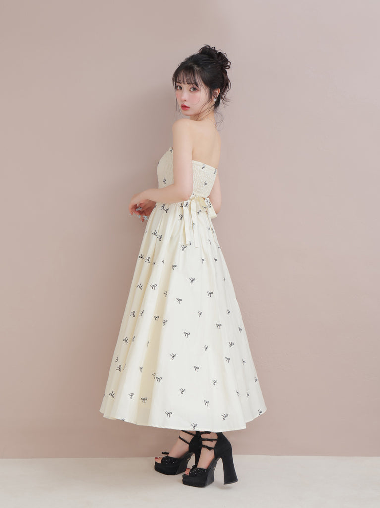 Ribbon embroidery shirring one piece(eme10391)