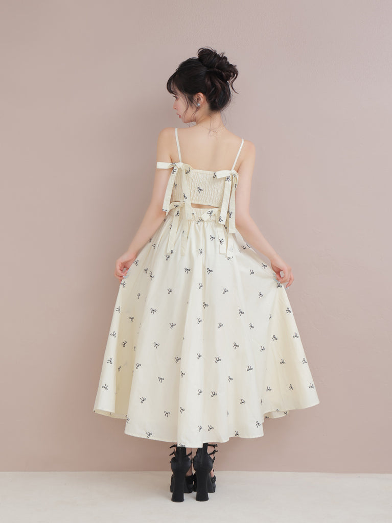 Ribbon embroidery shirring one piece(eme10391)