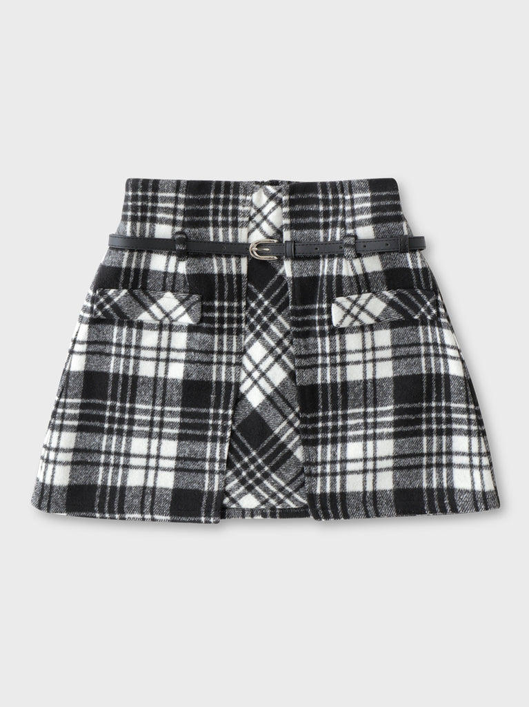 【SALE】High waist check mini skirt(eme10449)