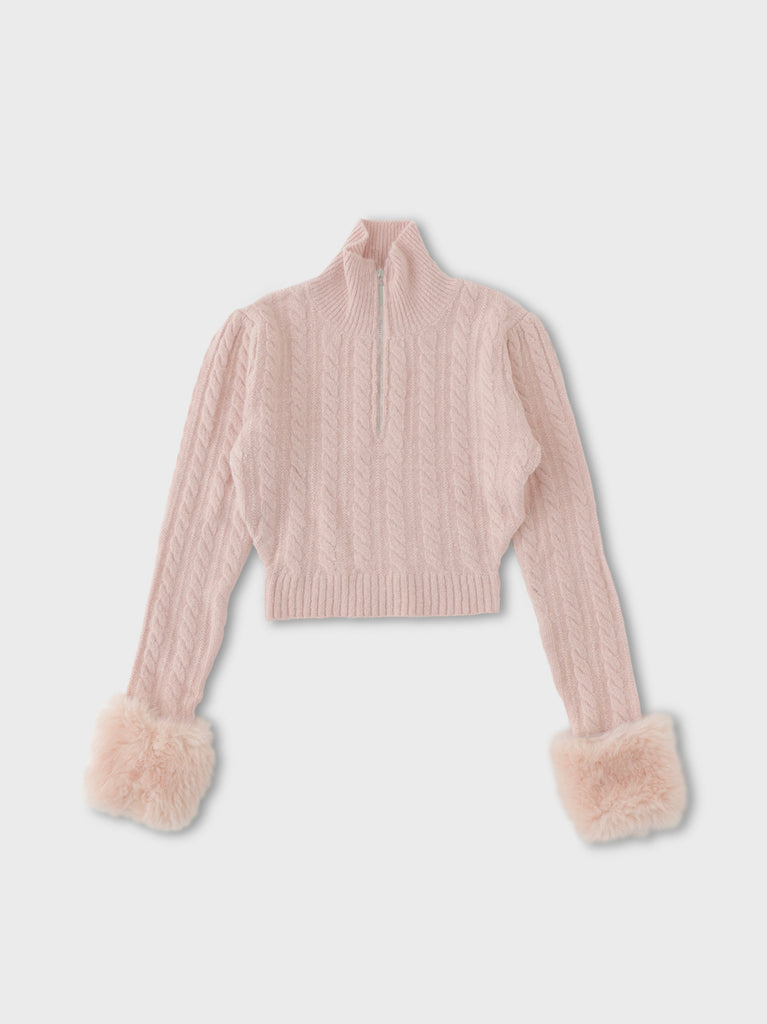 Fake fur cable knit tops(eme10451)
