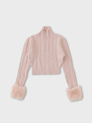 Fake fur cable knit tops(eme10451)