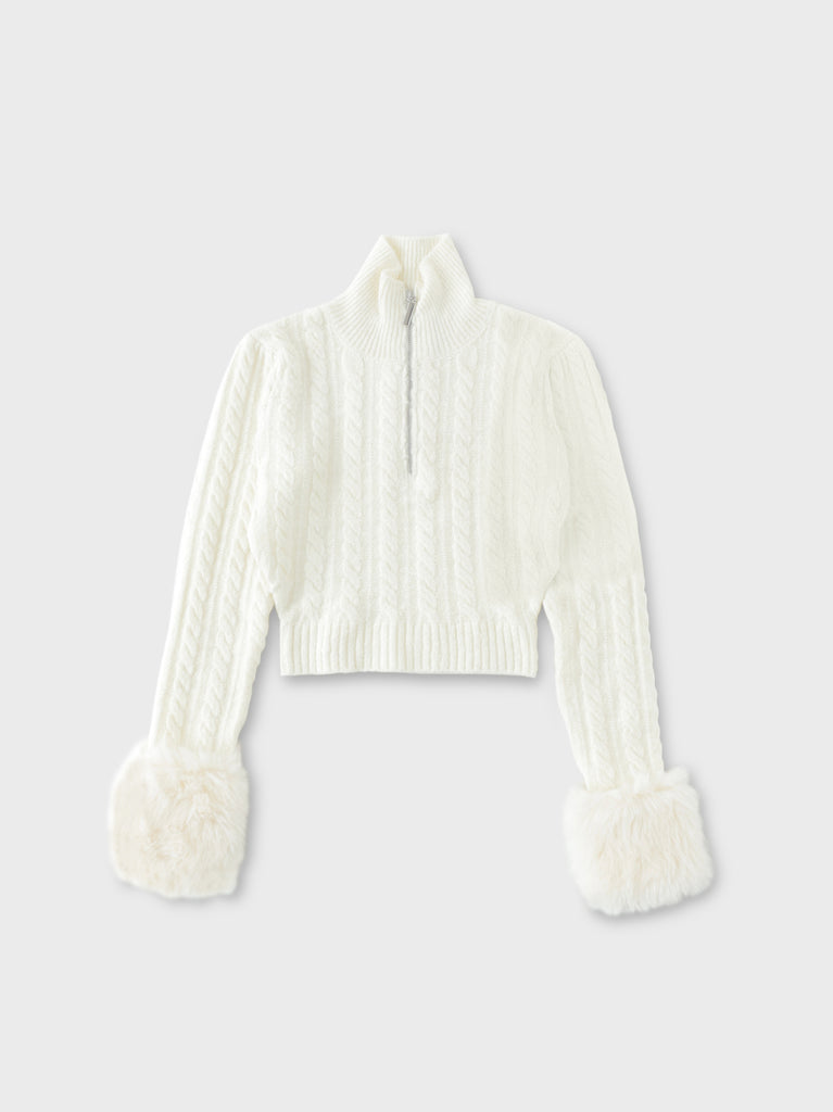 Fake fur cable knit tops(eme10451)