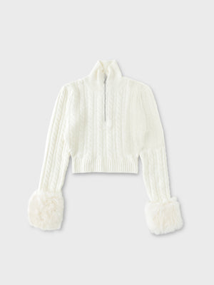 Fake fur cable knit tops(eme10451)