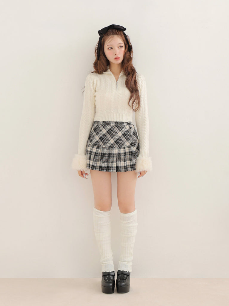 Fake fur cable knit tops(eme10451)