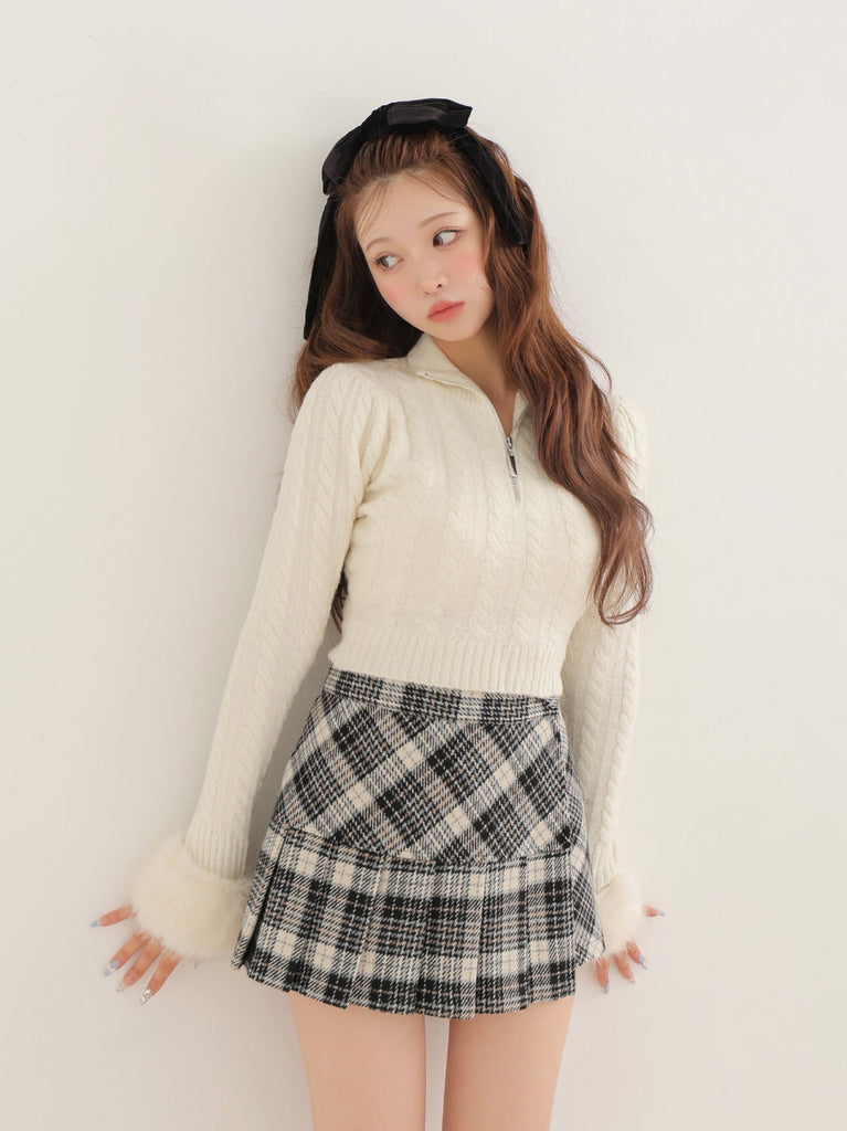 Fake fur cable knit tops(eme10451)