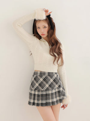 Fake fur cable knit tops(eme10451)