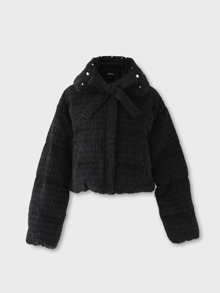 Ribbon tweed short down jacket (eme10458)