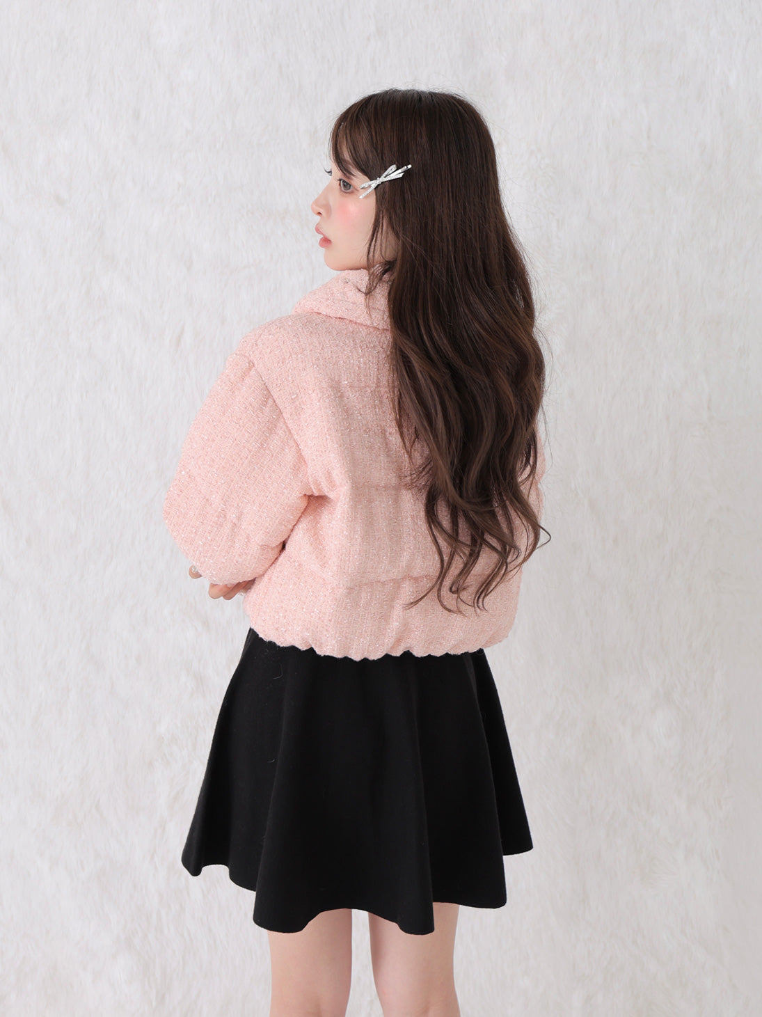 Ribbon tweed short down jacket (eme10458)