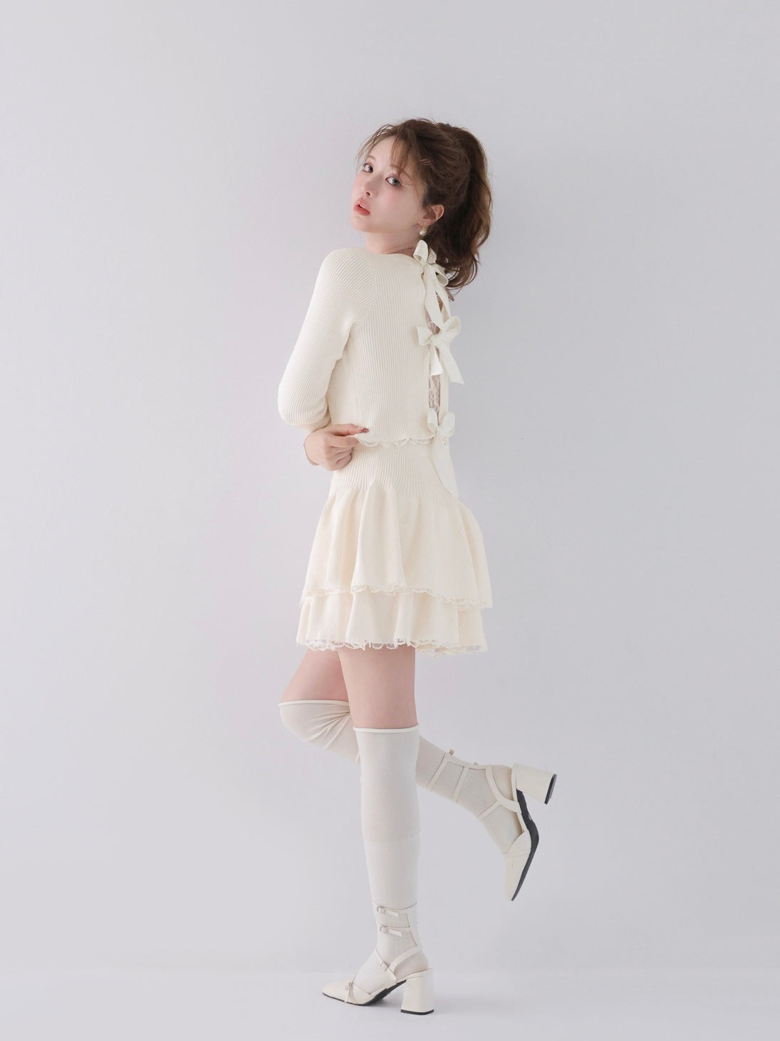 M me eme エムミーエメ リボン ベアトップ ボレロ Ribbon docking off shoulder knit tops(eme10491) – M me eme