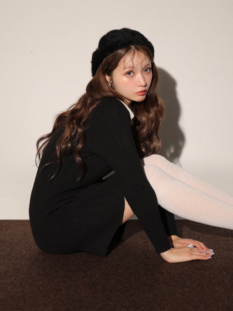 bicolor layered knit mini one piece(eme10464)