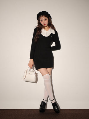 bicolor layered knit mini one piece(eme10464)