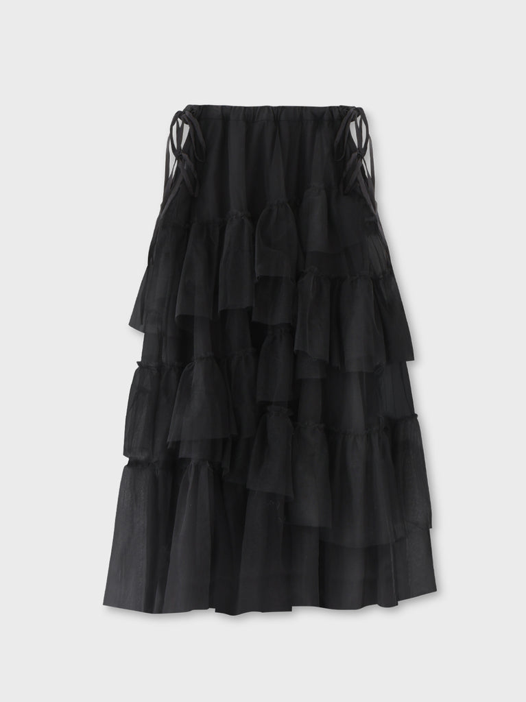Side ribbon tulle long skirt(eme10468)