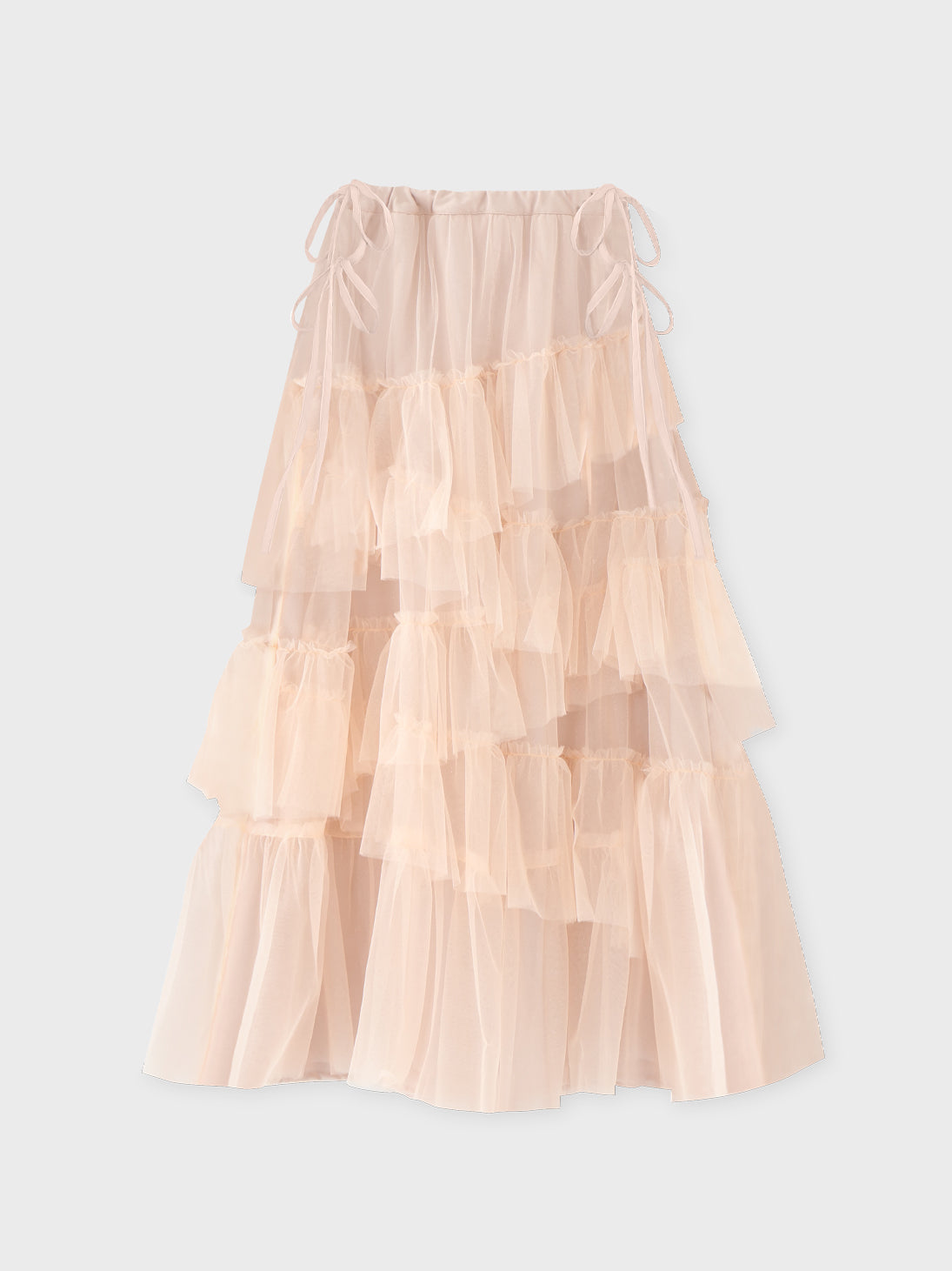 Side ribbon tulle long skirt(eme10468)