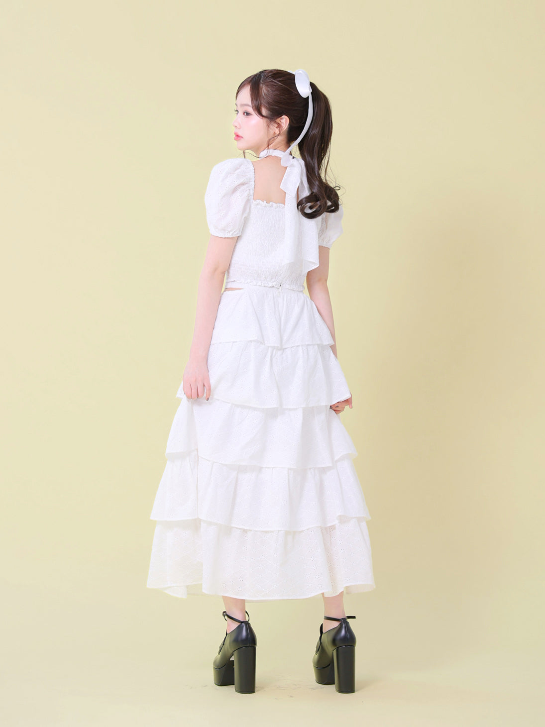 Cotton lace cut-out tops(eme10476)