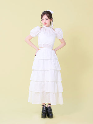 Cotton lace cut-out tops(eme10476)