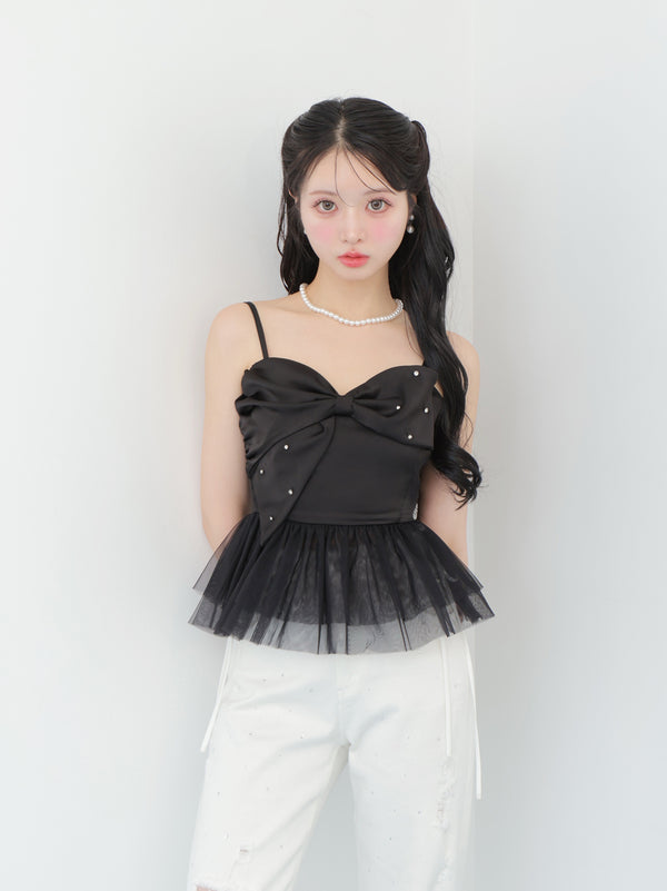 Ribbon Bijou Peplum Cami Bustier (eme10482)